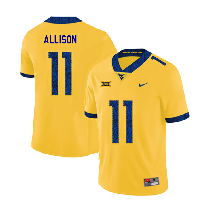 2019 Men #11 Jack Allison West Virginia Mountaineers College Football Jerseys Sale-Yellow - Click Image to Close